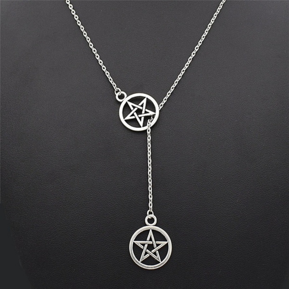 Double pentagram & Chain Drop Necklace